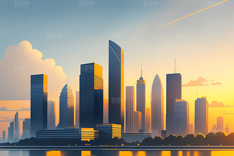 城市简约地标插画