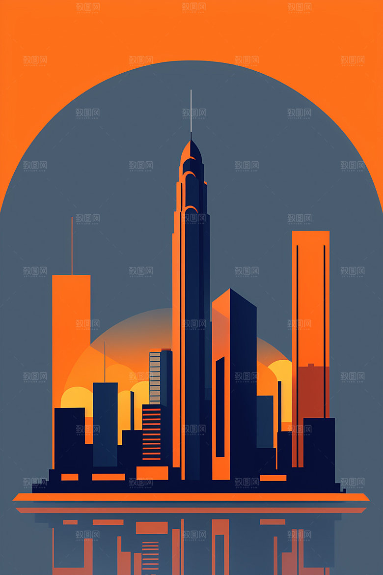 城市大厦简约插画