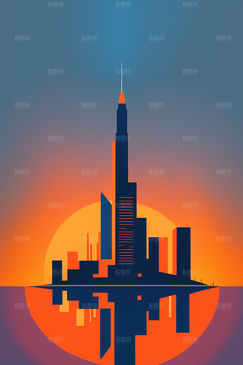 城市楼房扁平风插画