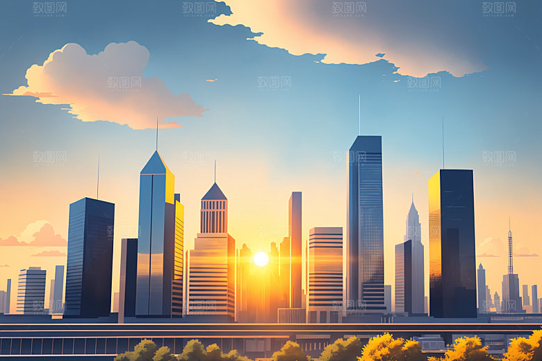 城市美式简约插画