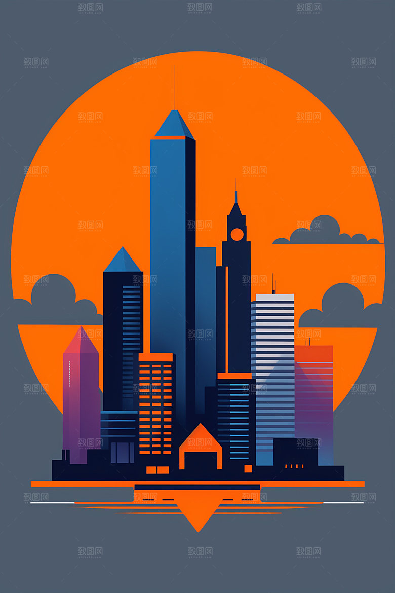 城市楼房简约插画
