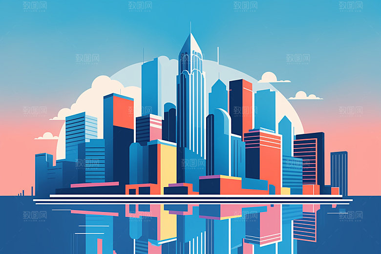 城市楼房摩天大楼插画
