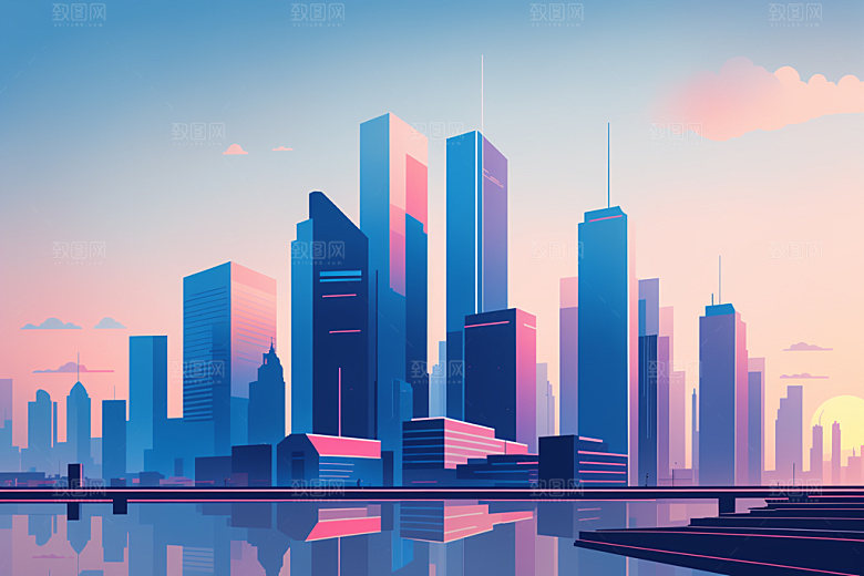 城市大厦地标插画