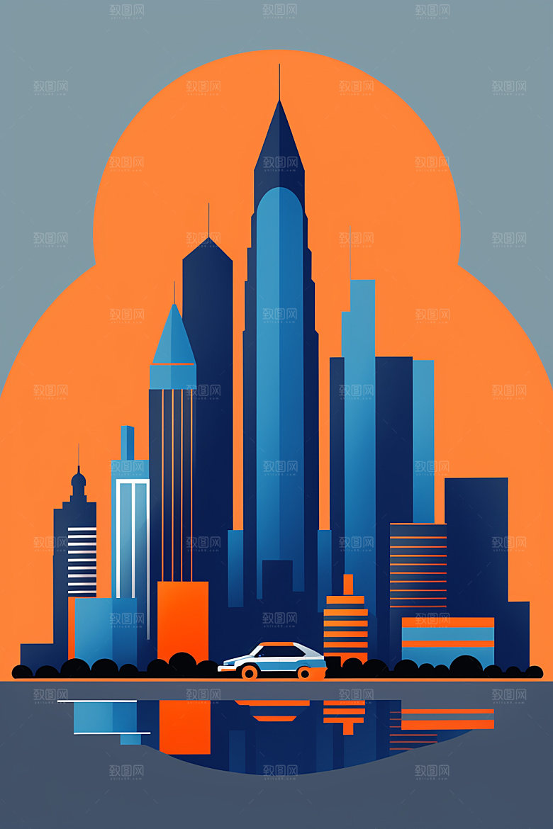 城市简约楼房插画