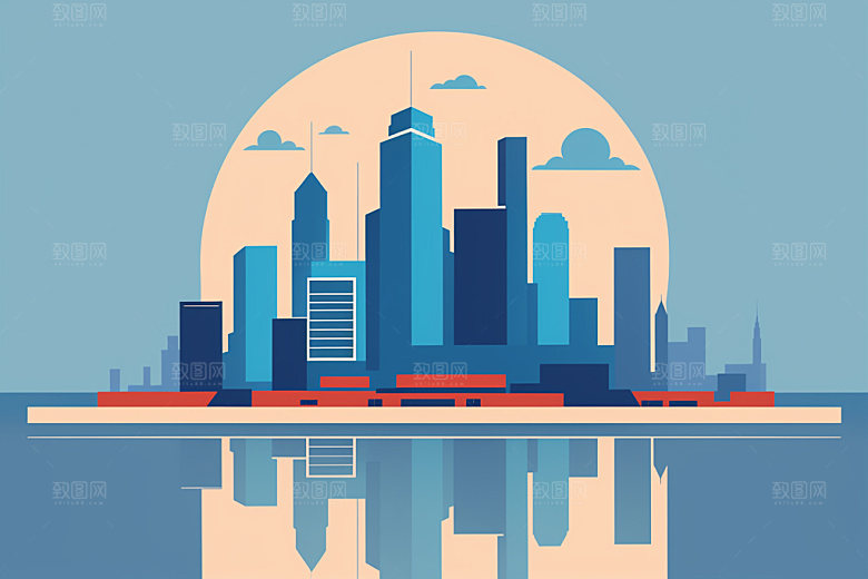 城市地标楼房插画