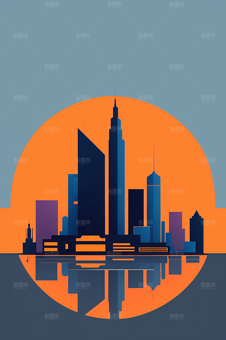 城市美式地标插画