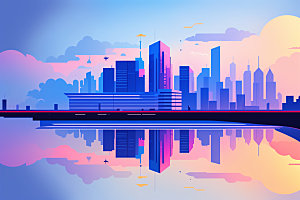 城市大厦楼房插画