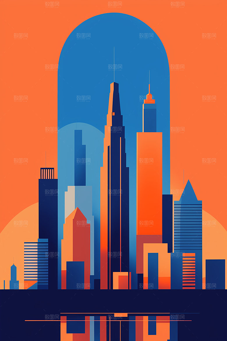 城市美式简约插画