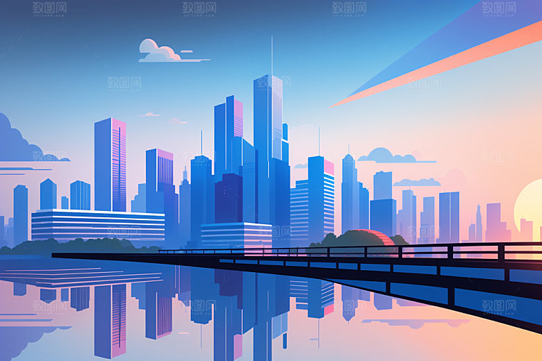 城市都市地标插画