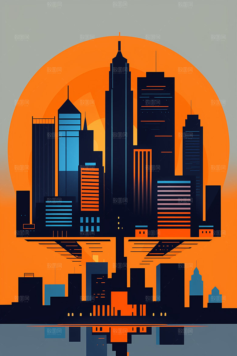 城市简约楼房插画