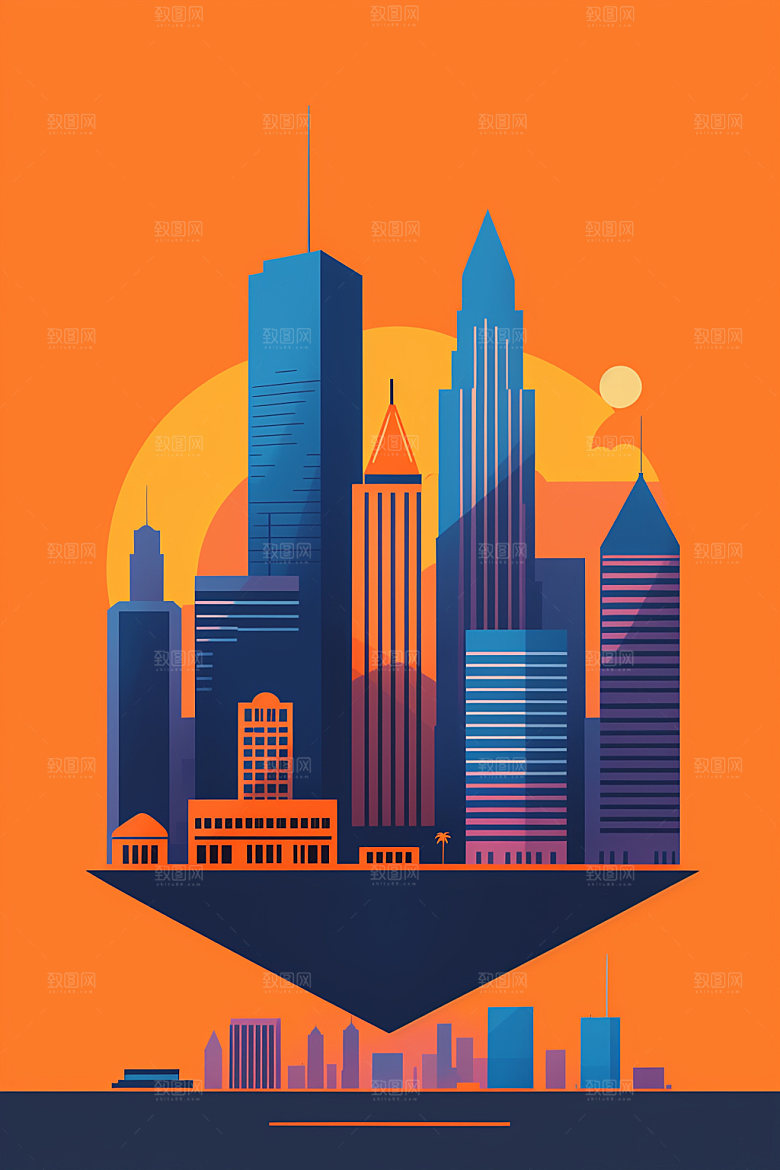 城市简约楼房插画