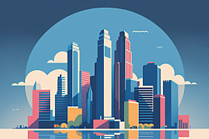 城市楼房地标插画