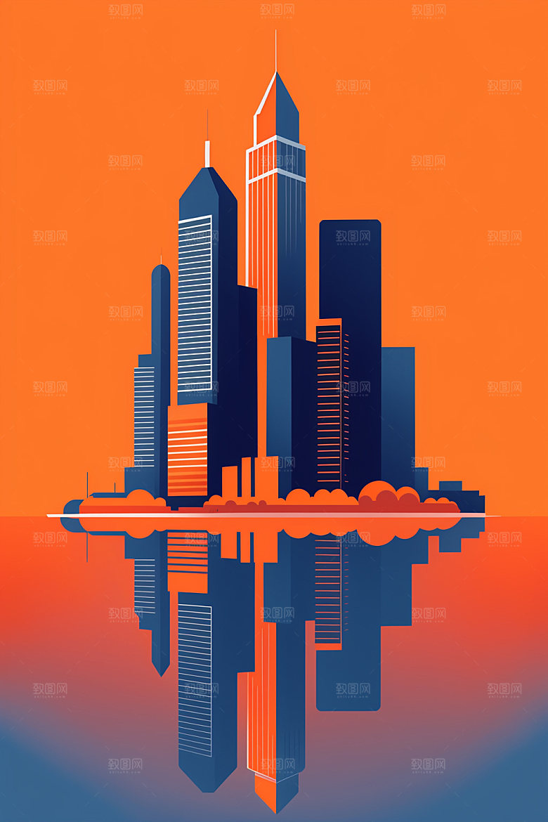 城市美式大厦插画