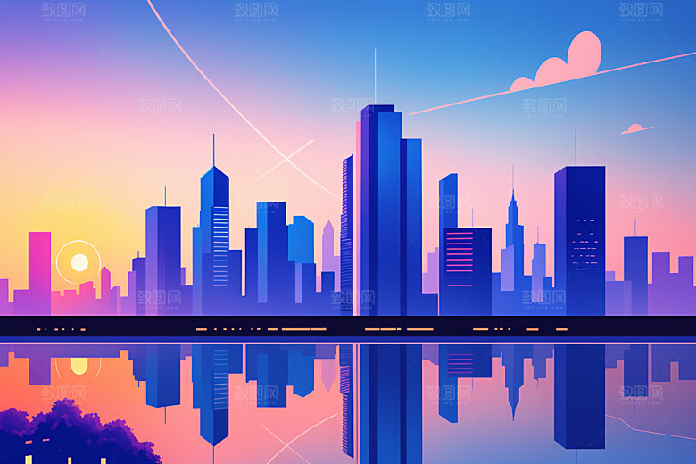 城市都市扁平风插画