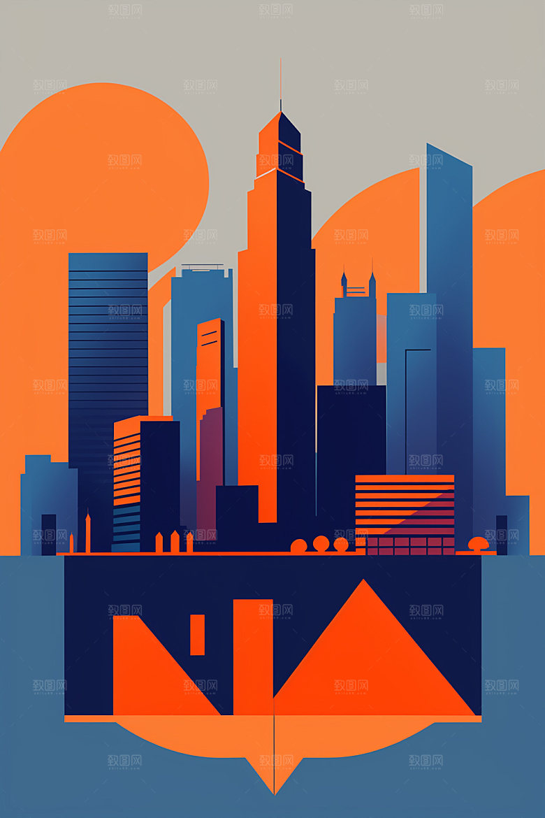 城市扁平风楼房插画