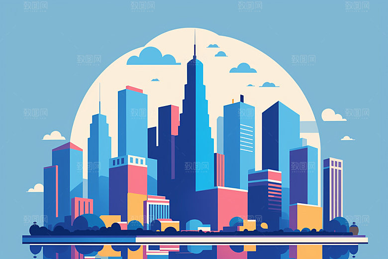 城市都市地标插画