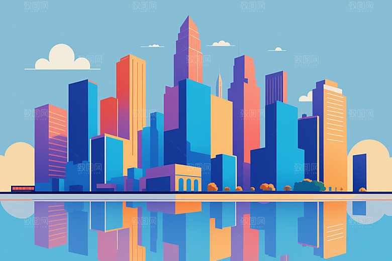 城市美式地标插画