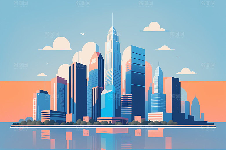 城市楼房简约插画