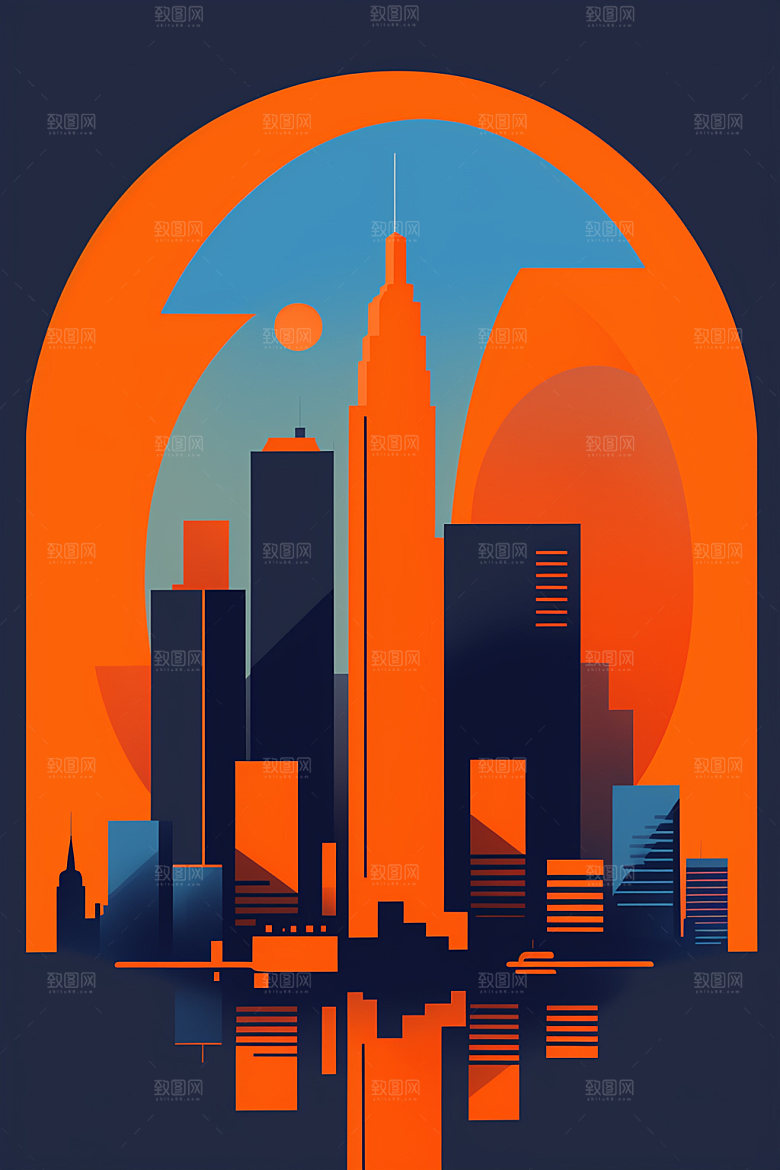 城市美式艺术插画