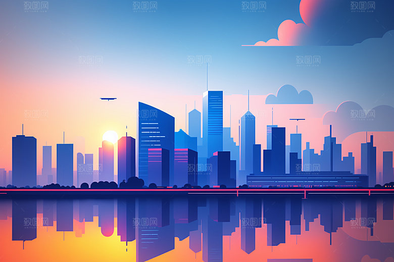 城市大厦地标插画