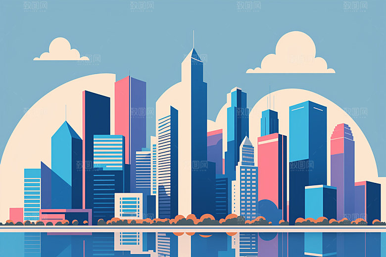城市楼房摩天大楼插画