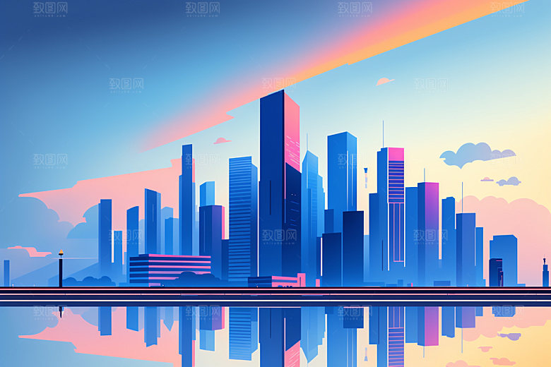 城市楼房地标插画