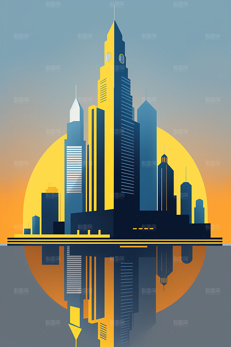 城市简约地标插画