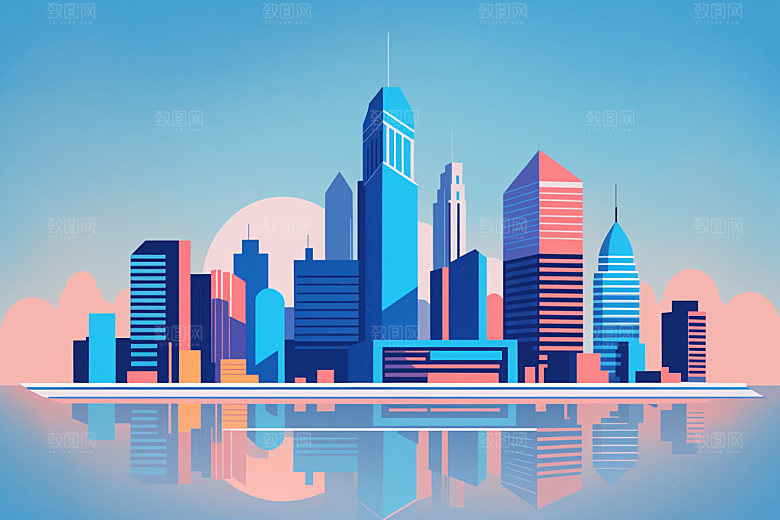 城市楼房艺术插画