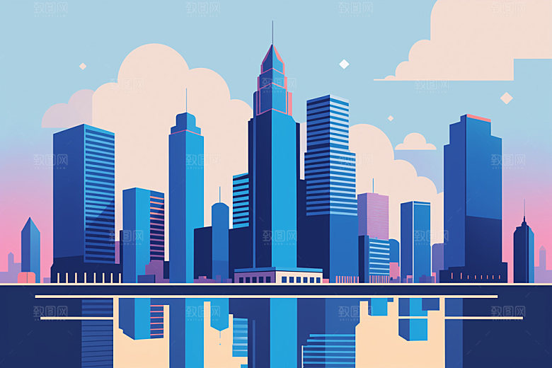 城市都市地标插画