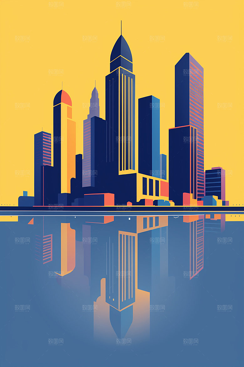 城市地标大厦插画