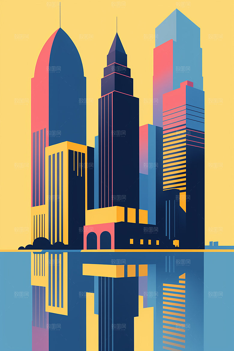 城市都市摩天大楼插画