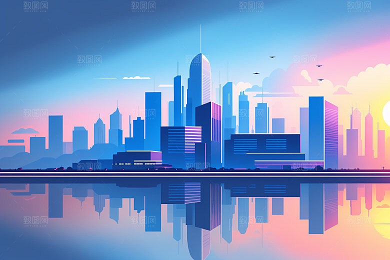 城市楼房地标插画