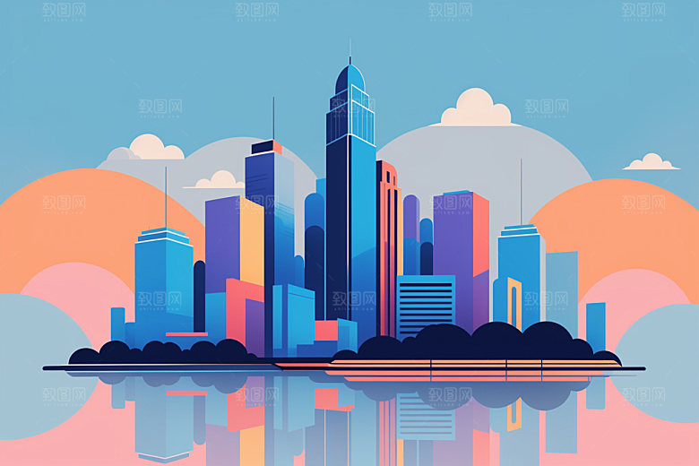 城市简约楼房插画