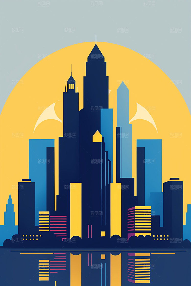 城市地标艺术插画