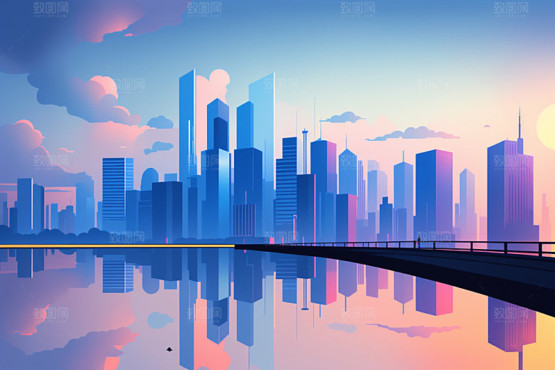 城市美式地标插画