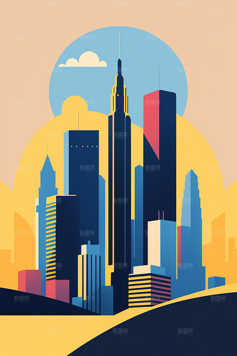 城市都市楼房插画