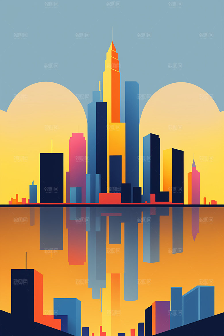 城市楼房简约插画