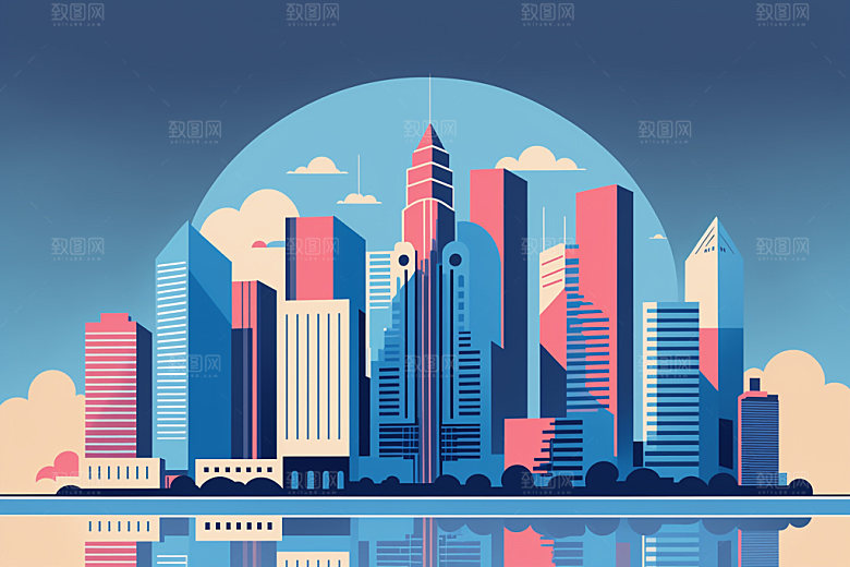 城市简约地标插画