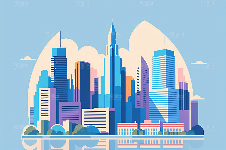 城市楼房摩天大楼插画
