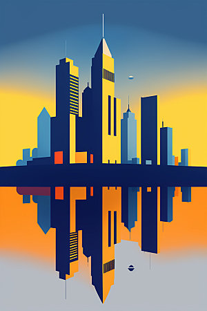 城市都市地标插画