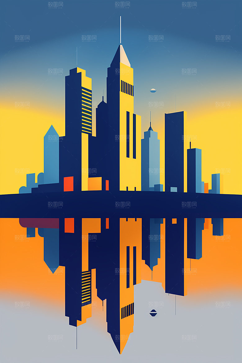 城市都市地标插画