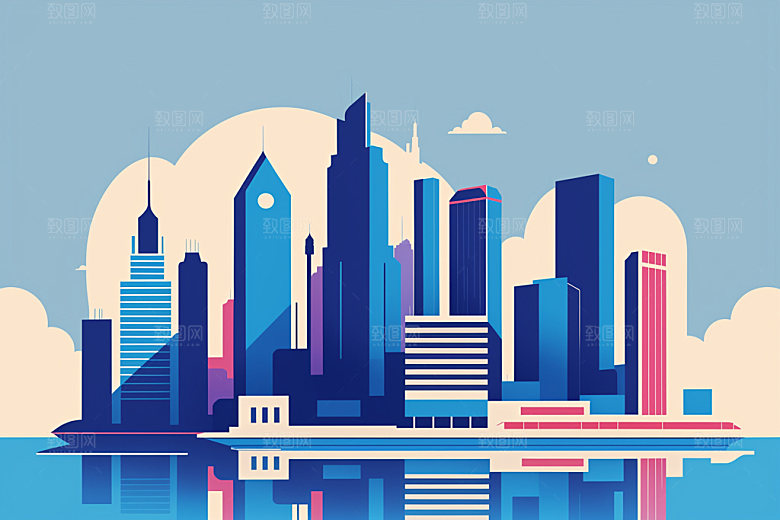 城市摩天大楼简约插画