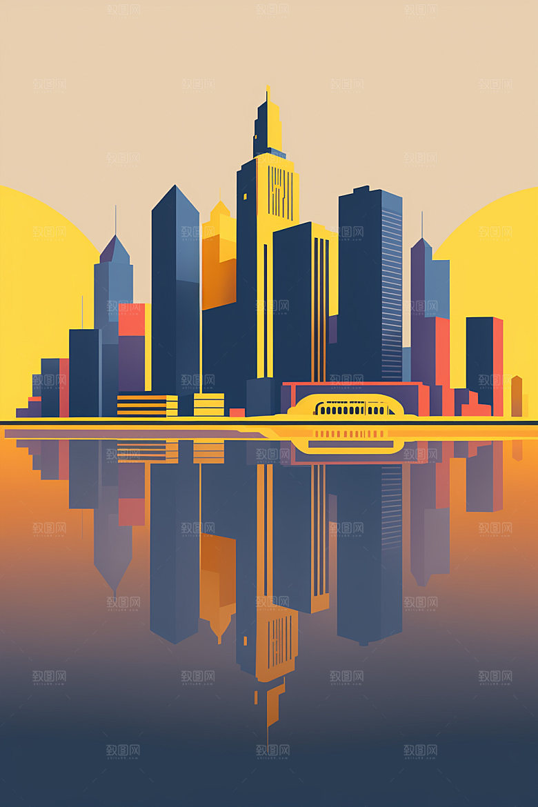城市简约大厦插画