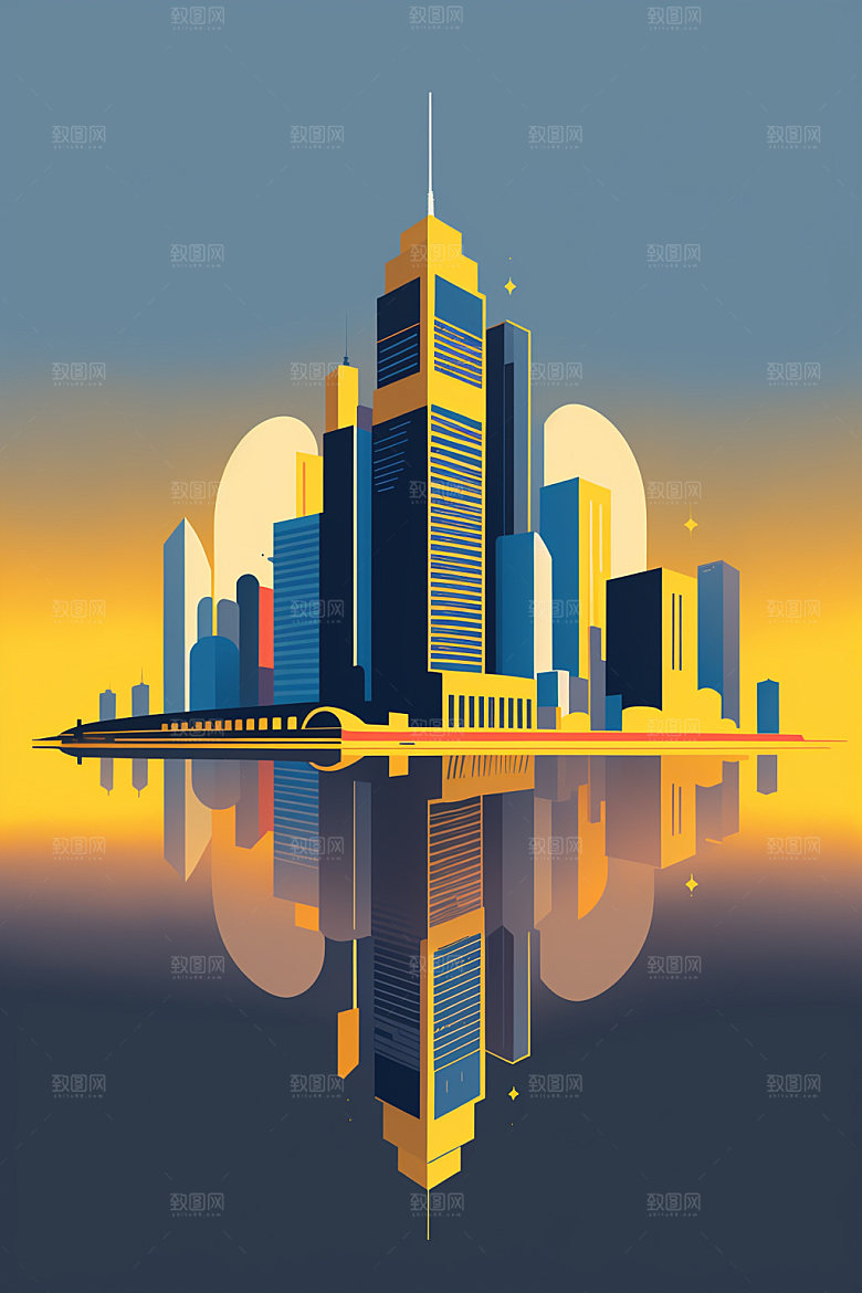城市地标简约插画