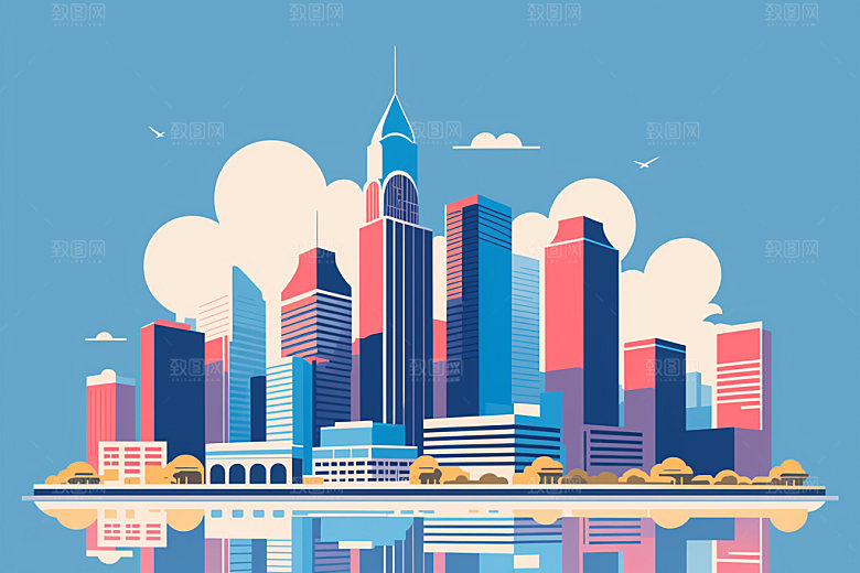 城市地标摩天大楼插画