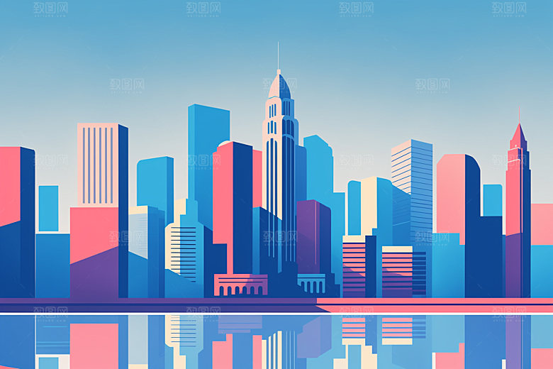 城市都市摩天大楼插画