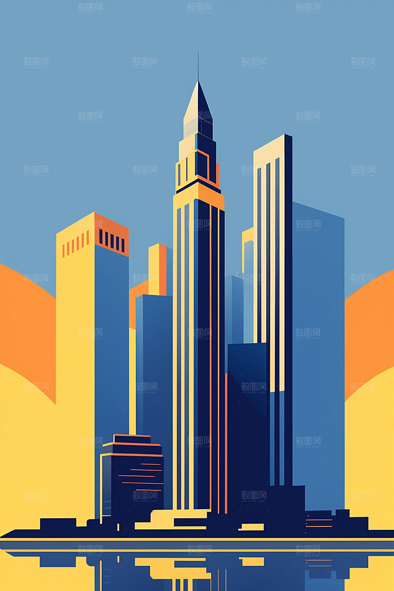 城市都市美式插画