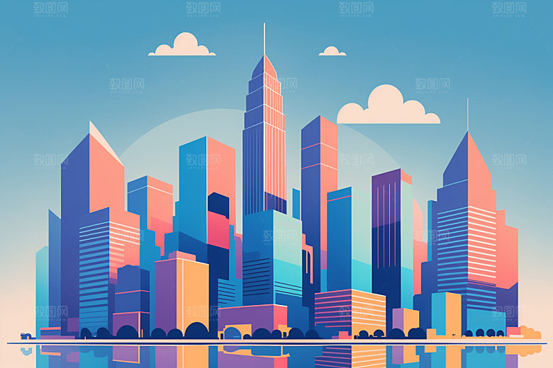 城市大厦楼房插画