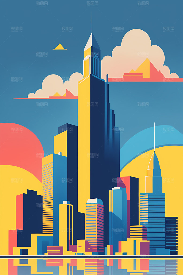 城市摩天大楼楼房插画