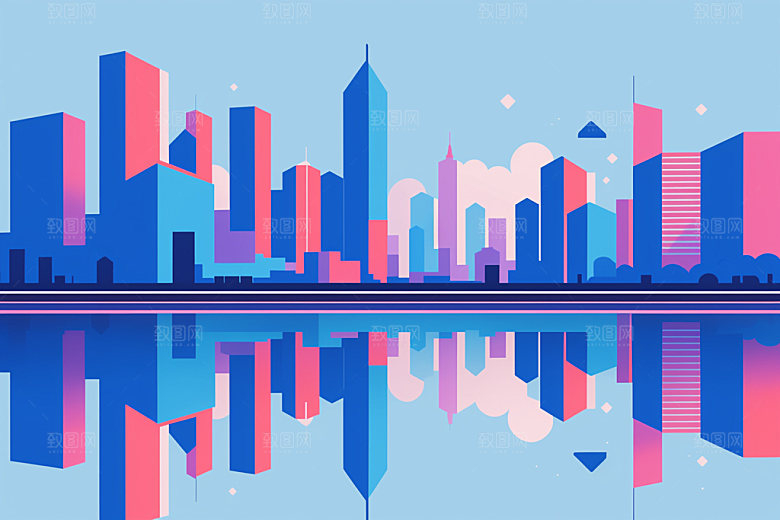 城市楼房美式插画